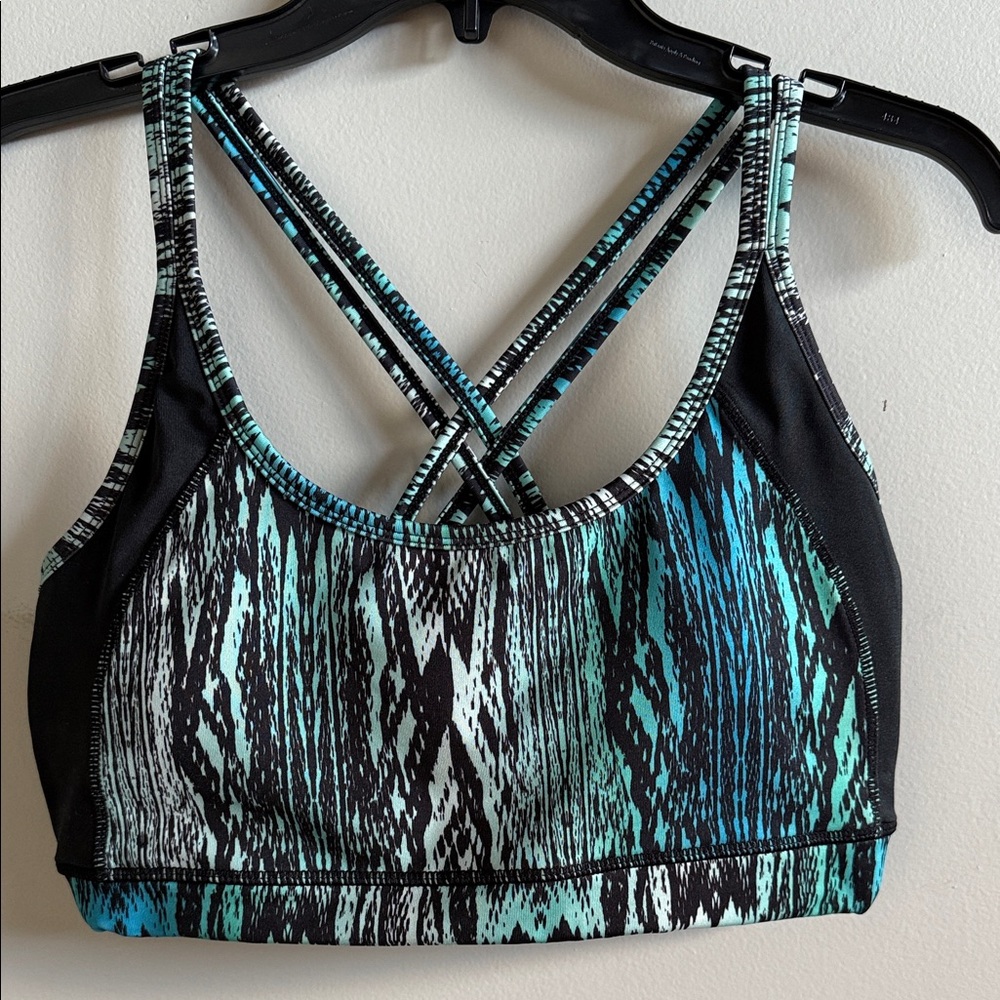 PL Movement Snake Print Strappy Sports Bra - Black and Blue size L